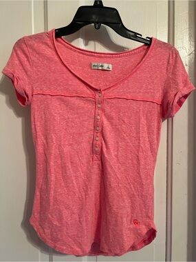 Abercrombie & Fitch Coral Pink Short-Sleeve Henley Top